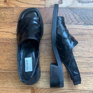 Black Leather Sandals Slides